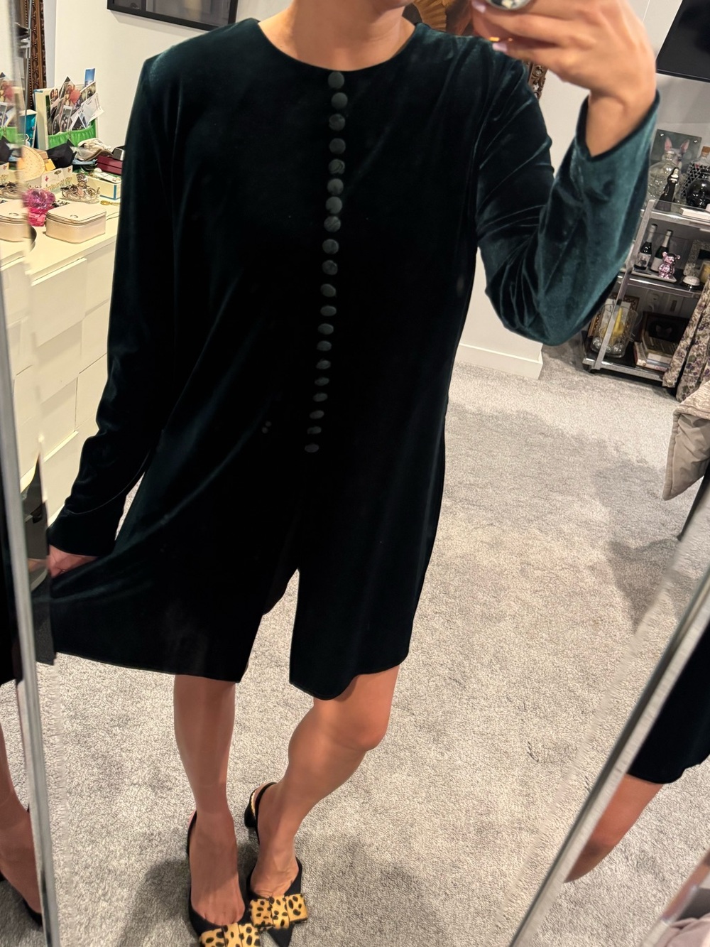 Vintage 90’s J.B.S. Ltd Forest Dark Green Crush Velvet Holiday Long Tunic Blouse